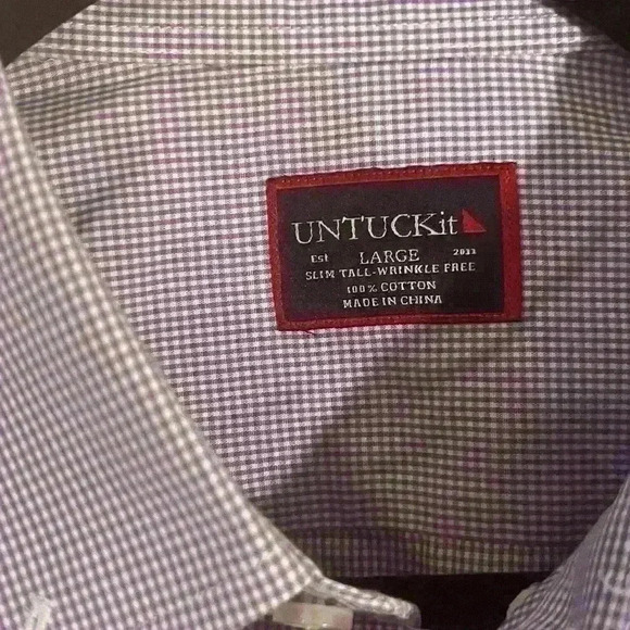 Untuckit Purple Checkered Print  Wrinkle Free Cotton Size L Slim Tall - Picture 3 of 3